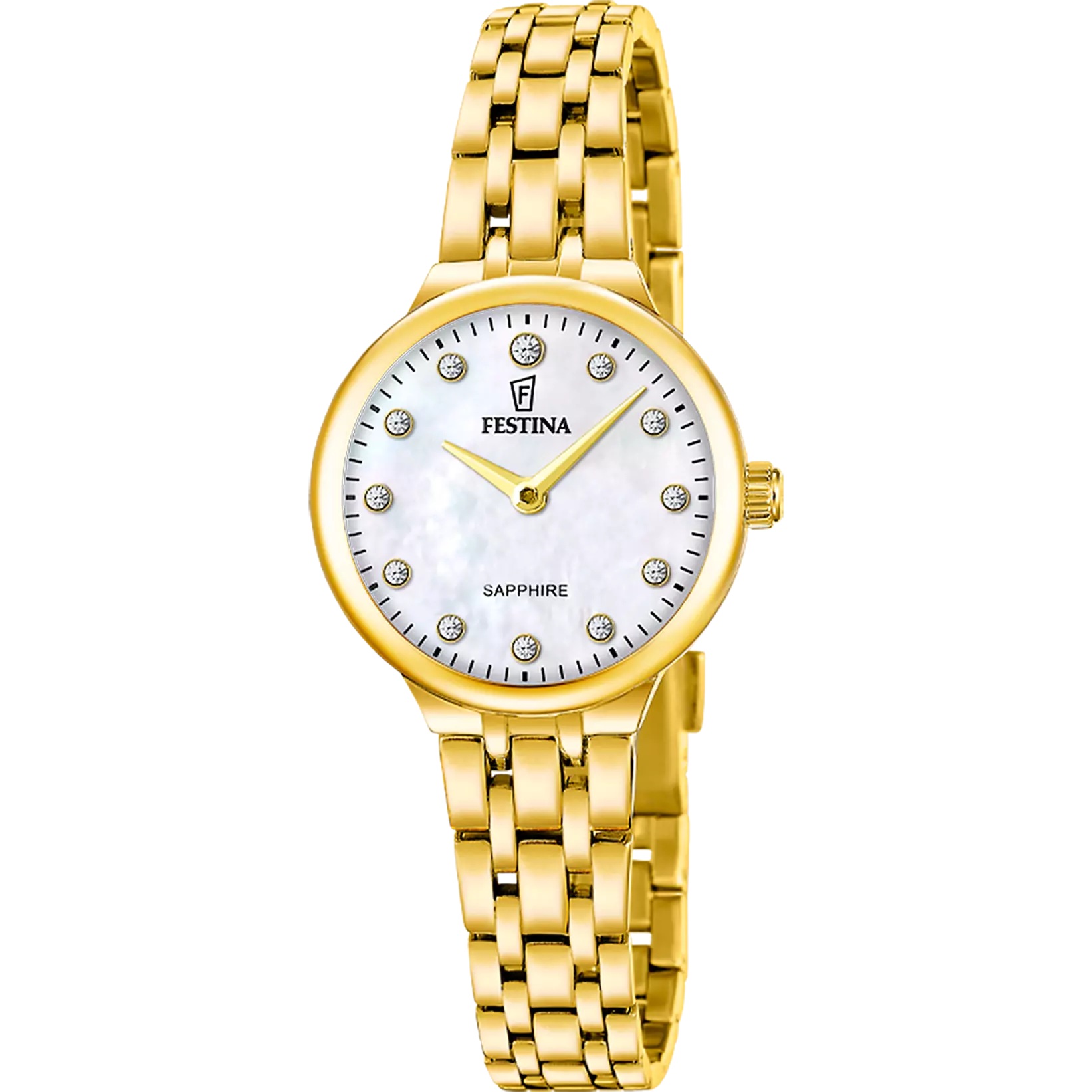 FESTINA Mademoiselle White Pearl Dial with Crystals 26mm Gold Stainless Steel Bracelet F20745/1 - 