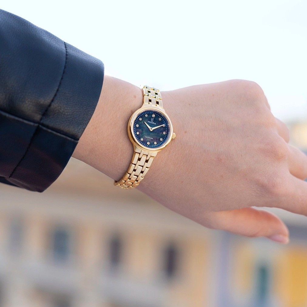 FESTINA Mademoiselle Black Pearl Dial with Crystals 26mm Gold Stainless Steel Bracelet F20745/4 - 