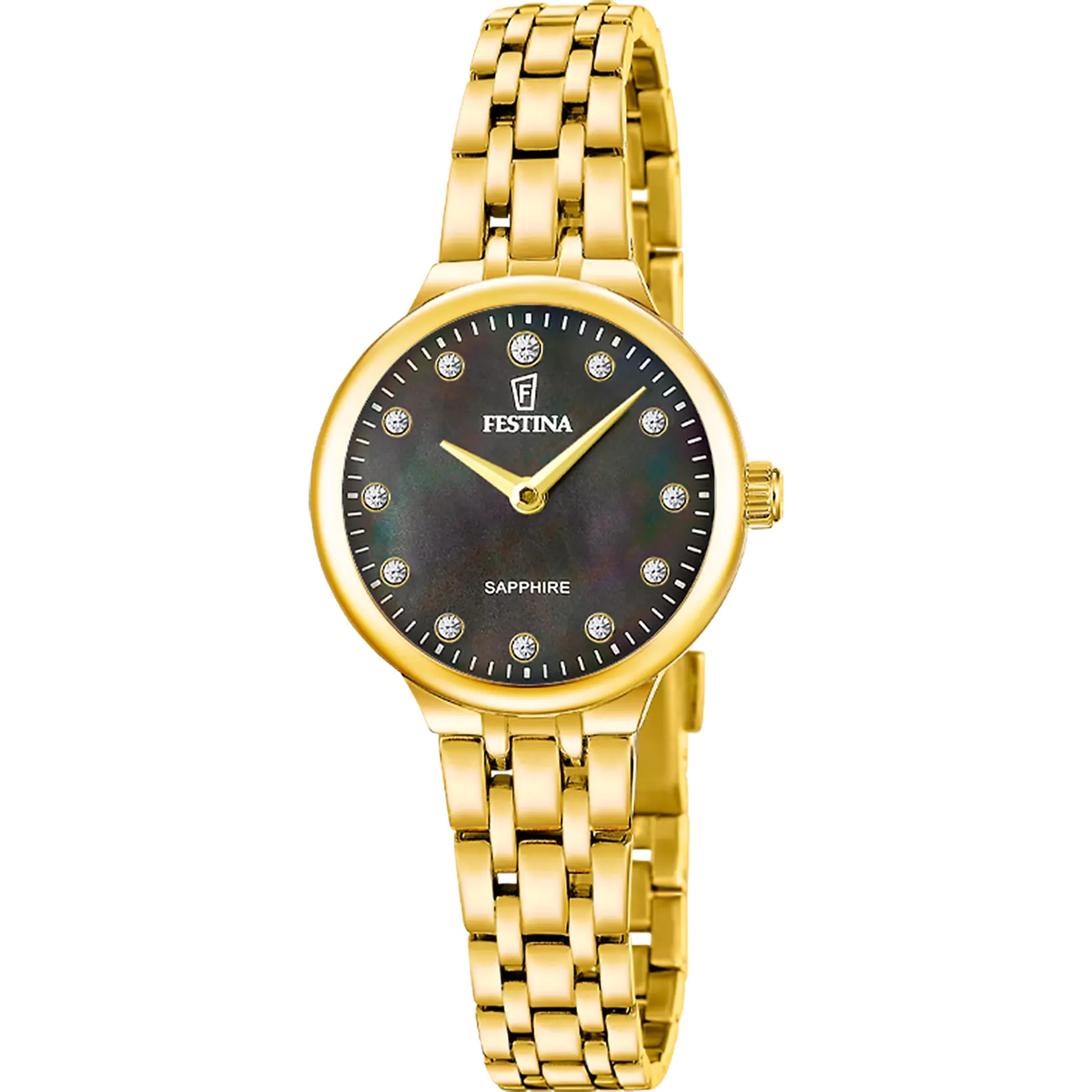 FESTINA Mademoiselle Black Pearl Dial with Crystals 26mm Gold Stainless Steel Bracelet F20745/4 - 