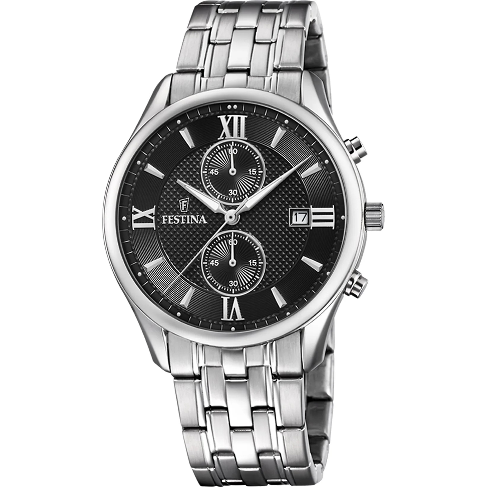 FESTINA Timeless Chronograph Black Dial 42mm Silver Stainless Steel Bracelet F6854/8 - 