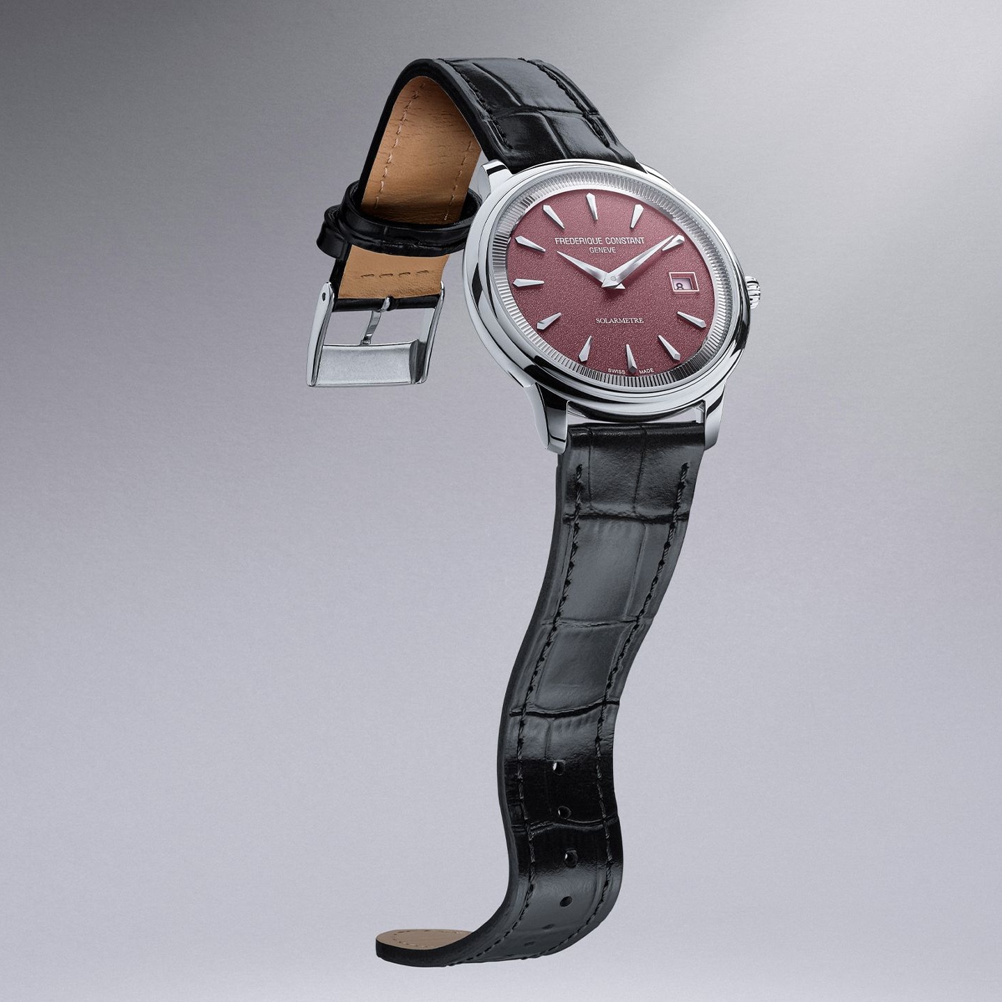 FREDERIQUE CONSTANT Classics Moneta Solarmetre Red Dial 39mm Silver Stainless Steel Blue Leather Strap FC-120BRG3S6 - 4