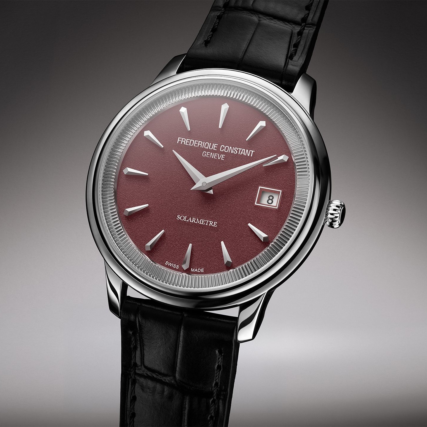 FREDERIQUE CONSTANT Classics Moneta Solarmetre Red Dial 39mm Silver Stainless Steel Blue Leather Strap FC-120BRG3S6 - 5