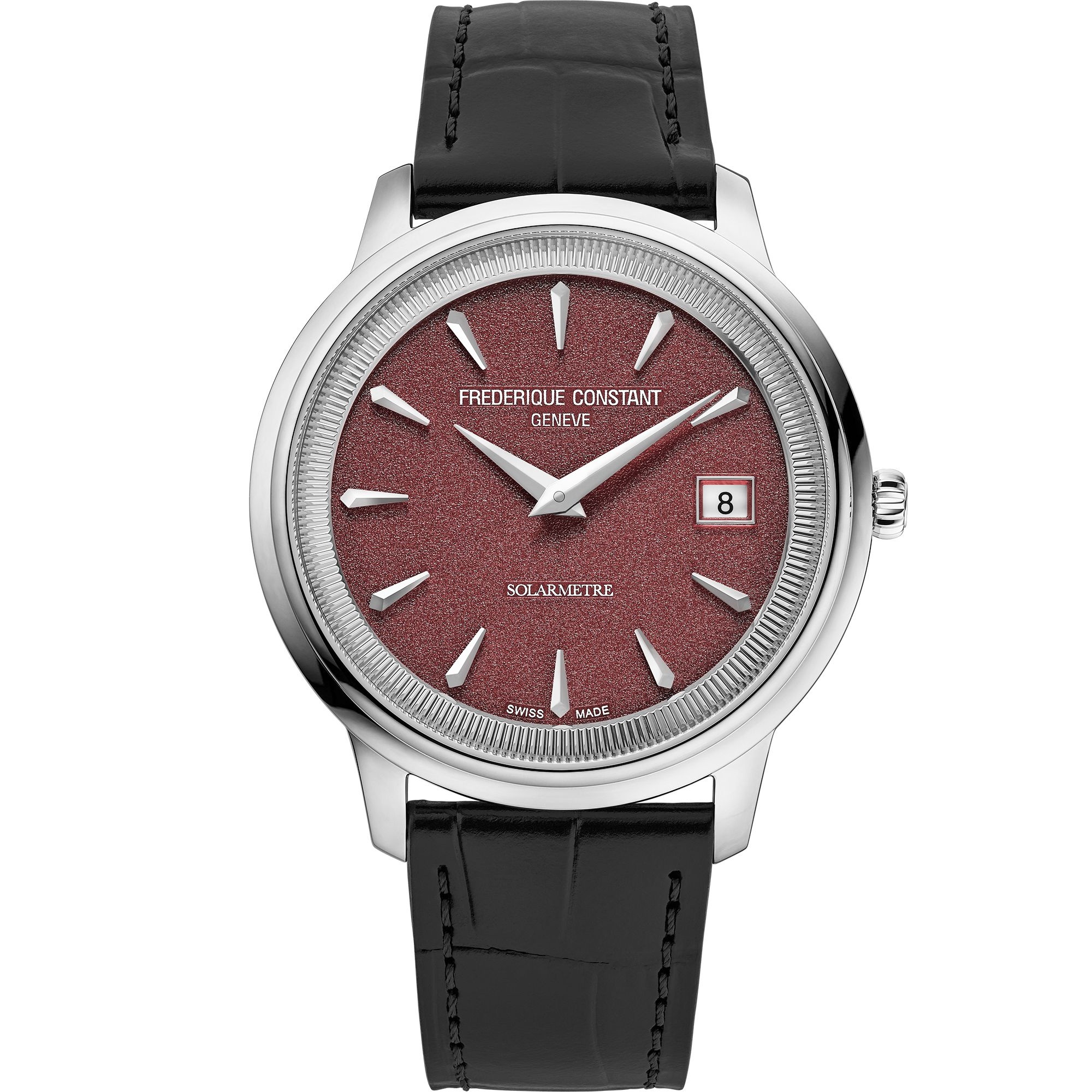 FREDERIQUE CONSTANT Classics Moneta Solarmetre Red Dial 39mm Silver Stainless Steel Blue Leather Strap FC-120BRG3S6 - 