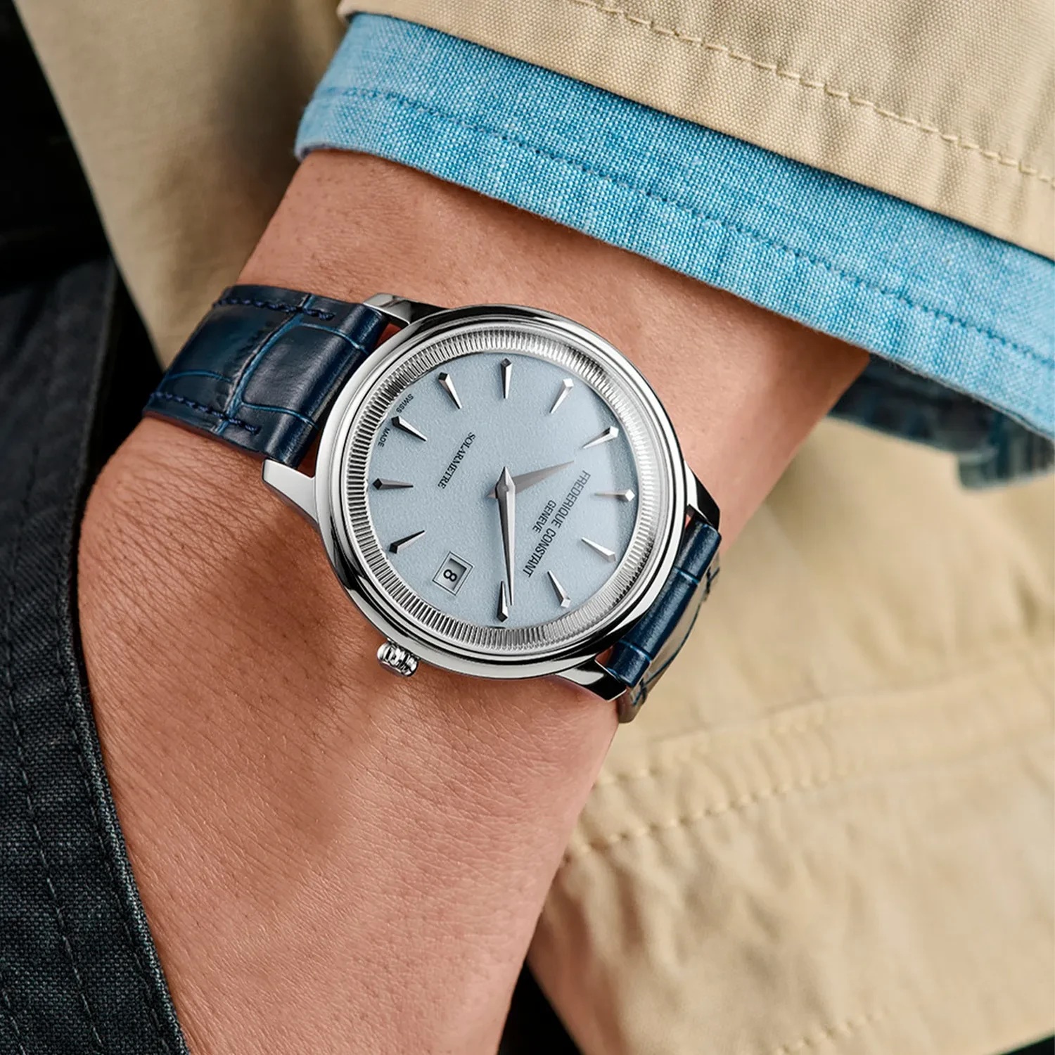 FREDERIQUE CONSTANT Classics Moneta Solarmetre Light Blue Dial 39mm Silver Stainless Steel Blue Leather Strap FC-120LB3S6 - 
