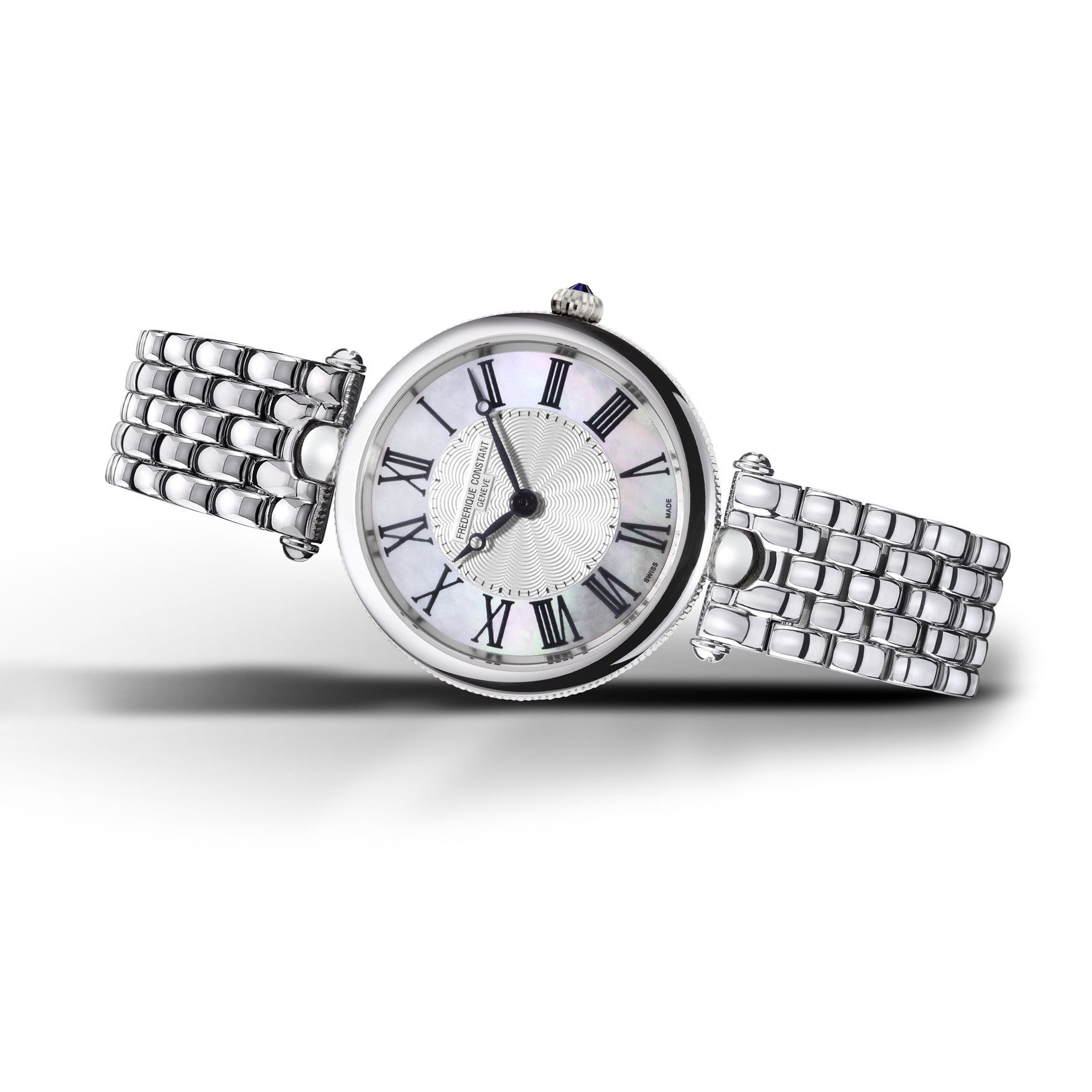 FREDERIQUE CONSTANT Art Deco Round Quartz White Pearl Dial 30mm Silver Stainless Steel Bracelet FC-200MPW2AR6B - 4