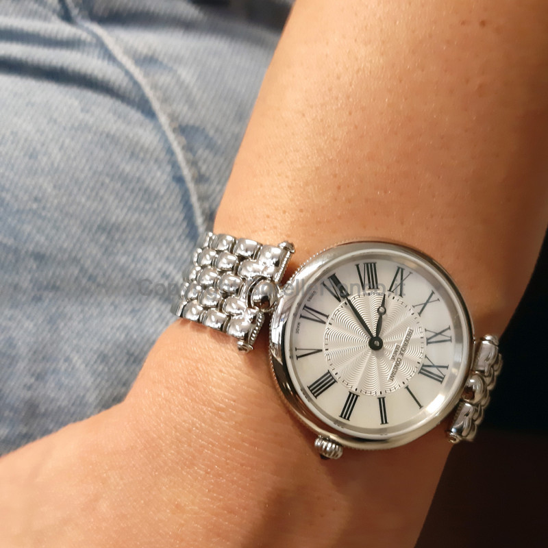 FREDERIQUE CONSTANT Art Deco Round Quartz White Pearl Dial 30mm Silver Stainless Steel Bracelet FC-200MPW2AR6B - 3