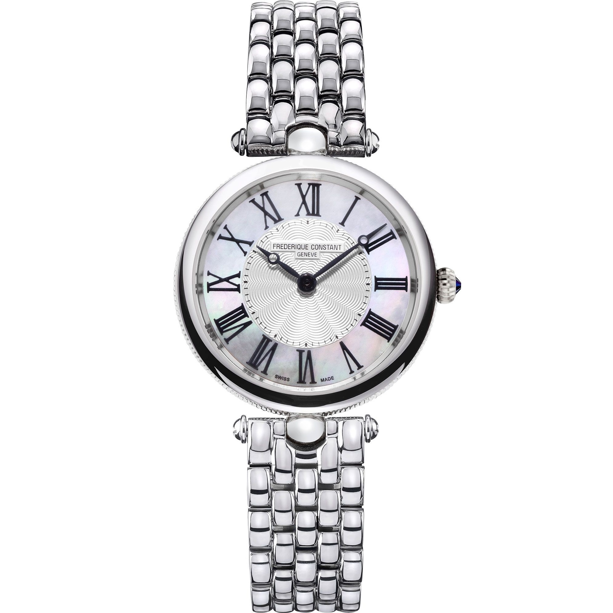 FREDERIQUE CONSTANT Art Deco Round Quartz White Pearl Dial 30mm Silver Stainless Steel Bracelet FC-200MPW2AR6B - 