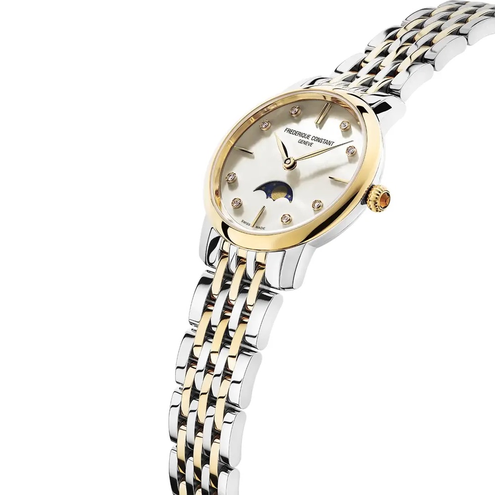FREDERIQUE CONSTANT Classics Slimline Moonphase White Pearl Dial with Diamonds 30mm Two Tone Gold Stainless Steel Bracelet FC-206MPWD1S3B - 7