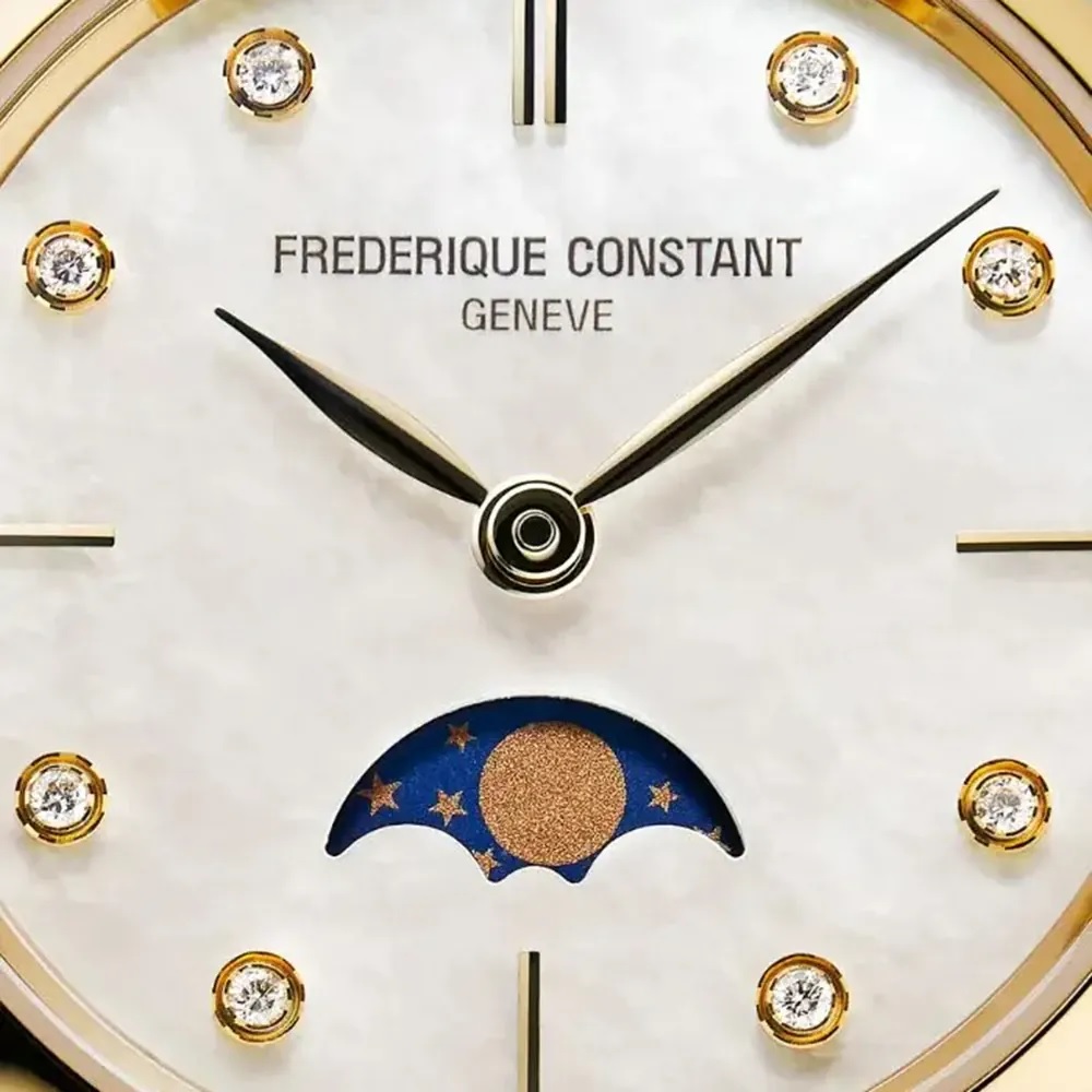 FREDERIQUE CONSTANT Classics Slimline Moonphase White Pearl Dial with Diamonds 30mm Two Tone Gold Stainless Steel Bracelet FC-206MPWD1S3B - 5