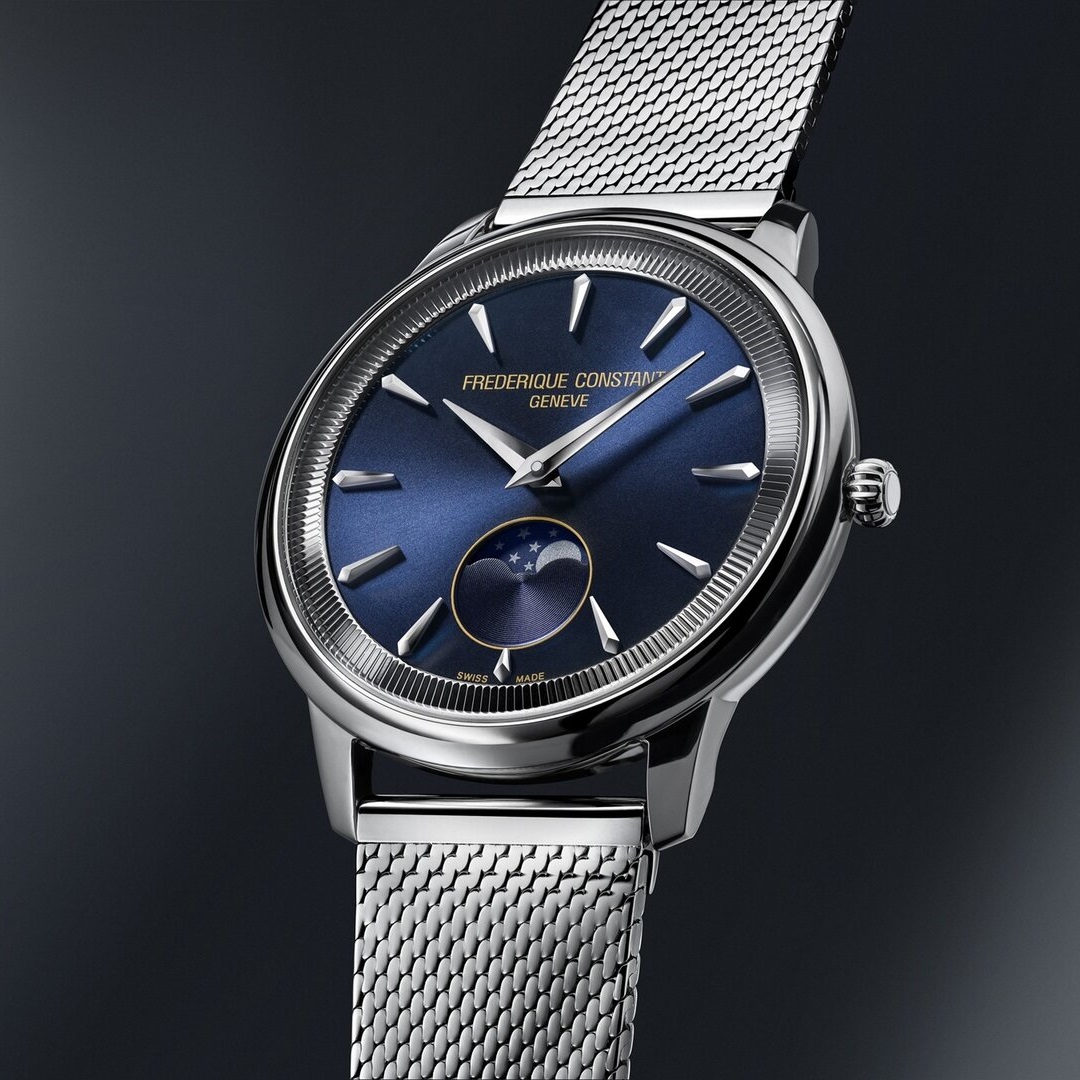 FREDERIQUE CONSTANT Moneta Moonphase Blue Dial 37mm Silver Stainless Steel Milanese Bracelet FC-206N3S6B - 8