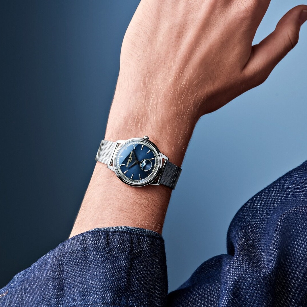 FREDERIQUE CONSTANT Moneta Moonphase Blue Dial 37mm Silver Stainless Steel Milanese Bracelet FC-206N3S6B - 3