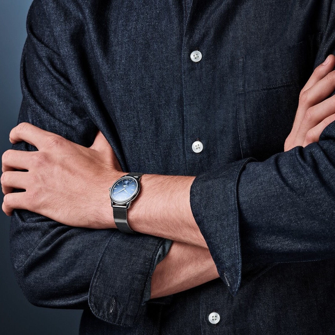 FREDERIQUE CONSTANT Moneta Moonphase Blue Dial 37mm Silver Stainless Steel Milanese Bracelet FC-206N3S6B - 7