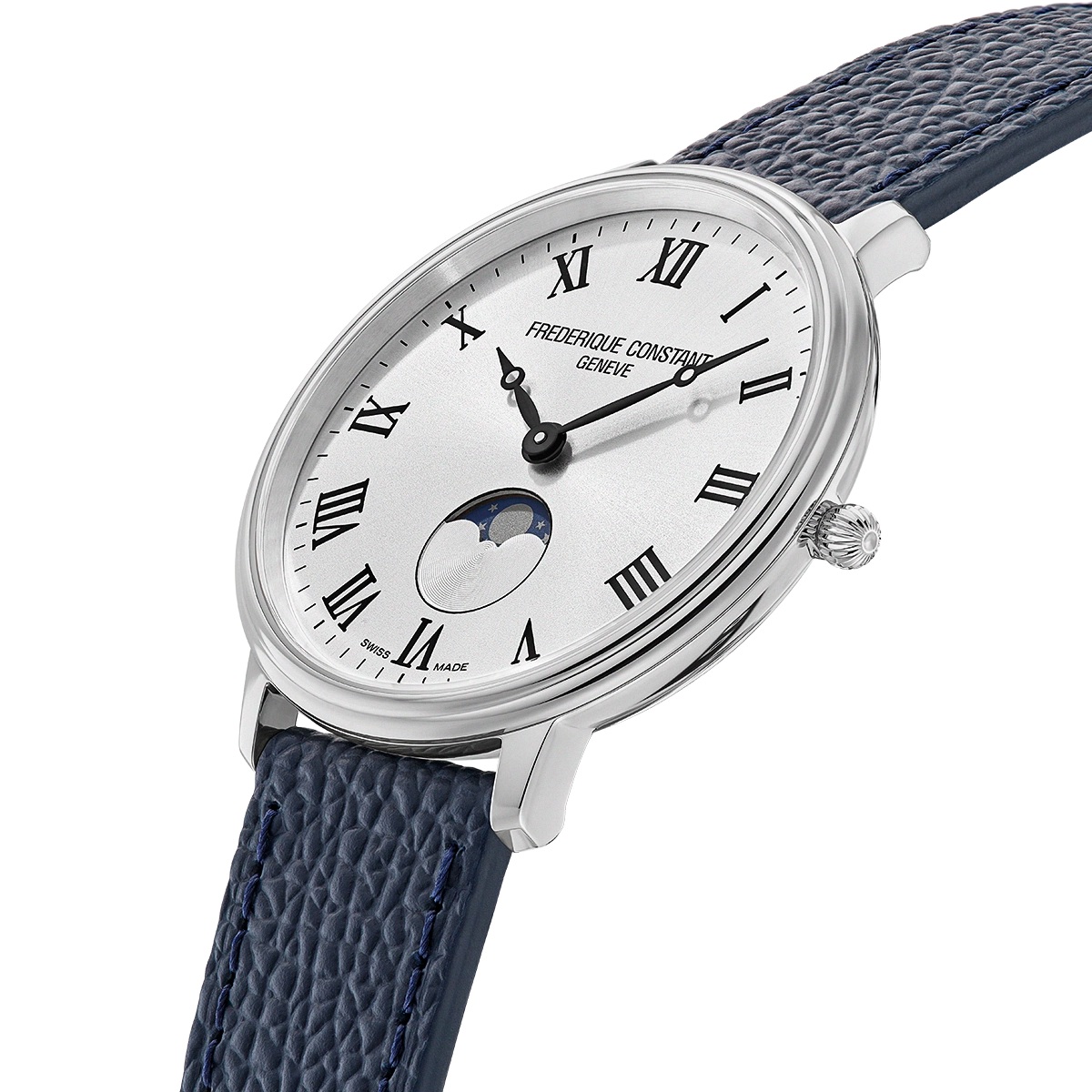 FREDERIQUE CONSTANT Classics Quartz Moonphase Silver Sunray Dial 39mm Silver Stainless Steel Blue Leather Strap FC-206RS3S6 - 3