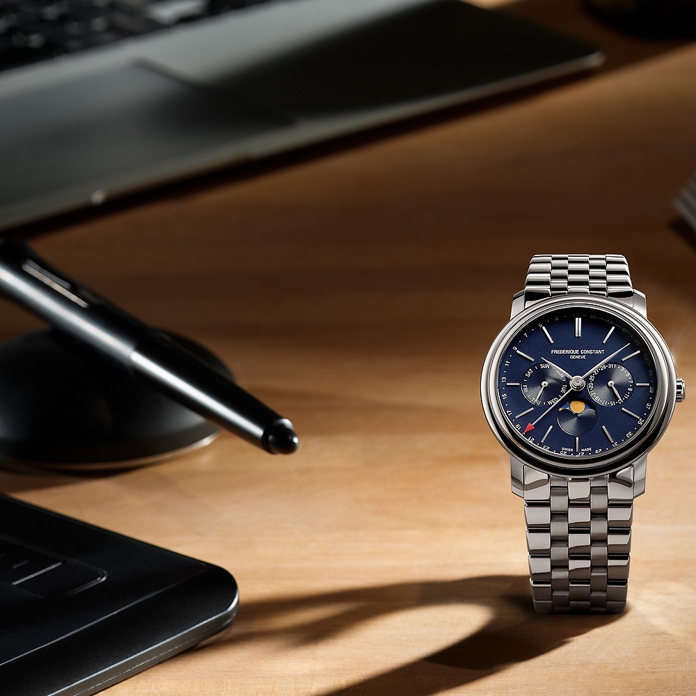FREDERIQUE CONSTANT Business Timer Moonphase Blue Dial 40mm Silver Stainless Steel Bracelet FC-270N4P6B - 6