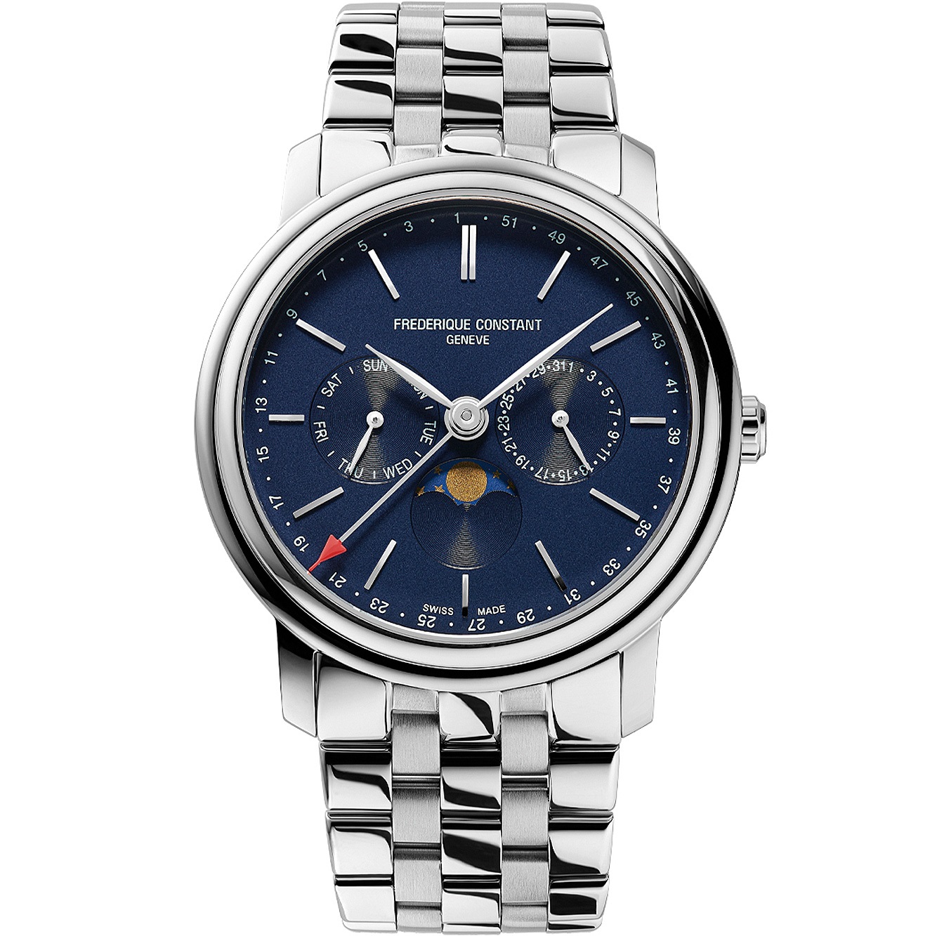 FREDERIQUE CONSTANT Business Timer Moonphase Blue Dial 40mm Silver Stainless Steel Bracelet FC-270N4P6B - 