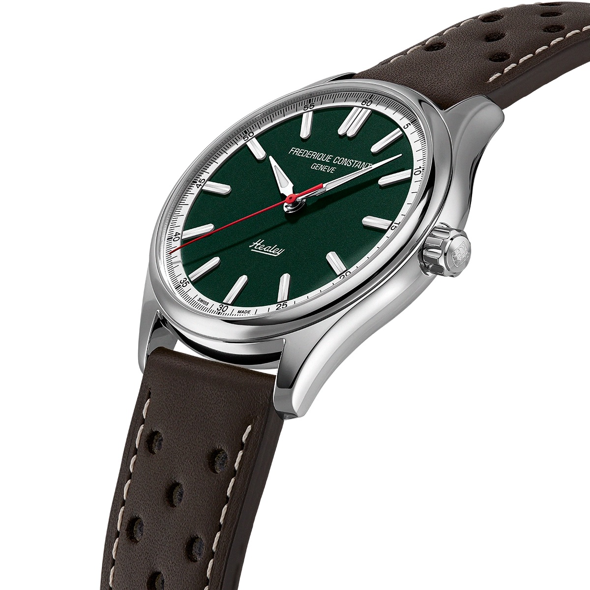 FREDERIQUE CONSTANT Classics Vintage Rally Healey Automatic Green Dial 40mm Silver Stainless Steel Brown Leather Strap FC-301HGRS5B26 - 3