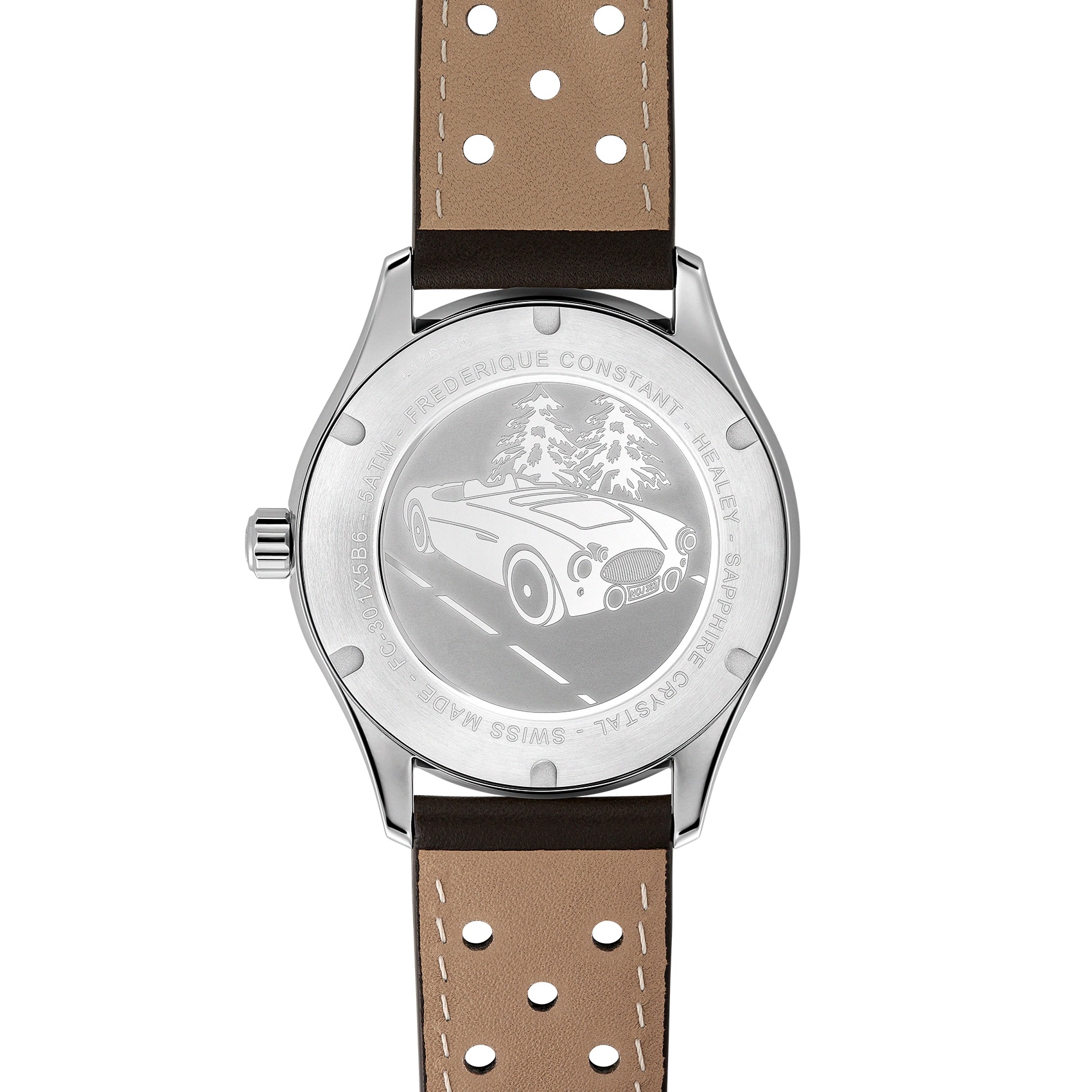 FREDERIQUE CONSTANT Classics Vintage Rally Healey Automatic Green Dial 40mm Silver Stainless Steel Brown Leather Strap FC-301HGRS5B26 - 4