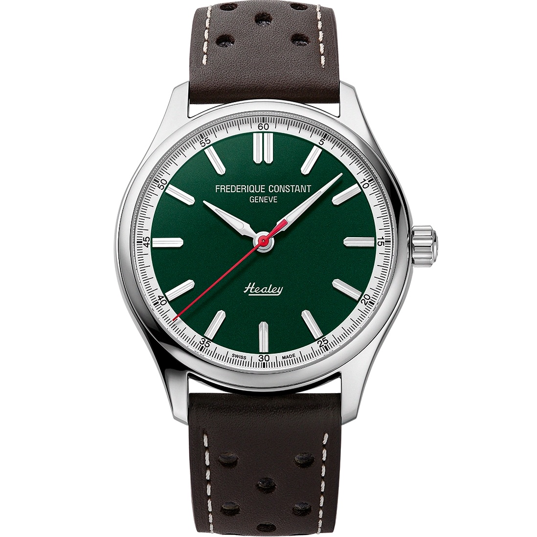 FREDERIQUE CONSTANT Classics Vintage Rally Healey Automatic Green Dial 40mm Silver Stainless Steel Brown Leather Strap FC-301HGRS5B26 - 