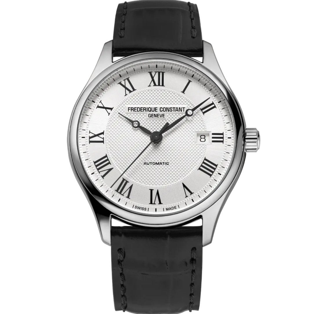 FREDERIQUE CONSTANT Index Automatic White Dial 40mm Silver Stainless Steel Black Leather Strap FC-303MC5B6 - 