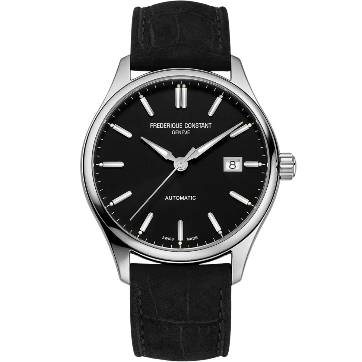 FREDERIQUE CONSTANT Index Automatic Black Dial 40mm Silver Stainless Steel Black Leather Strap FC-303NB5B6 - 