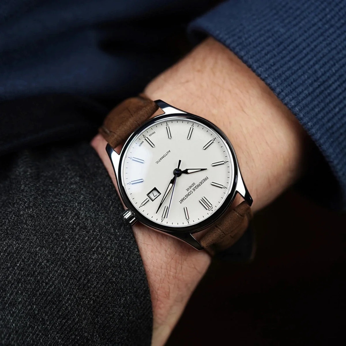 FREDERIQUE CONSTANT Index Automatic White Dial 40mm Silver Stainless Steel Brown Leather Strap FC-303NS5B6 - 5