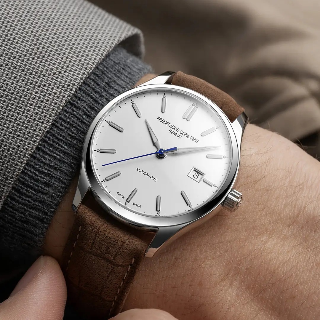 FREDERIQUE CONSTANT Index Automatic White Dial 40mm Silver Stainless Steel Brown Leather Strap FC-303NS5B6 - 