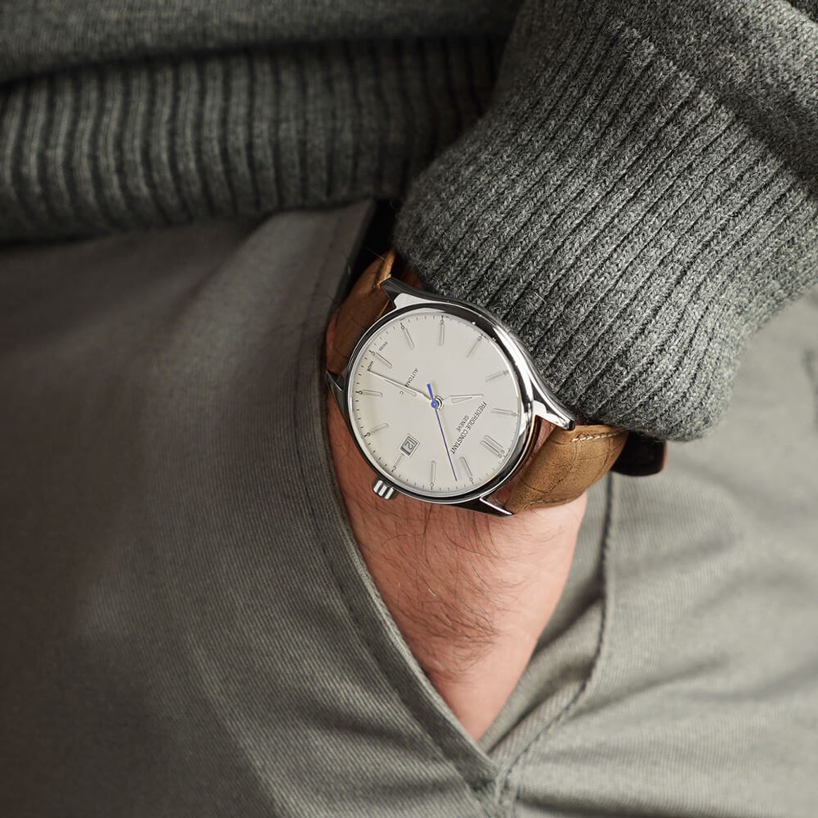 FREDERIQUE CONSTANT Index Automatic White Dial 40mm Silver Stainless Steel Brown Leather Strap FC-303NS5B6 - 6