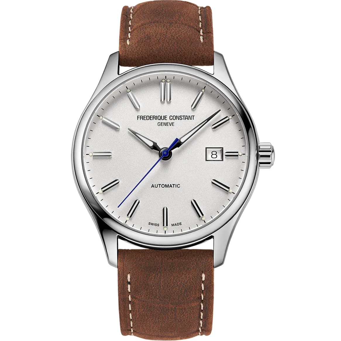 FREDERIQUE CONSTANT Index Automatic White Dial 40mm Silver Stainless Steel Brown Leather Strap FC-303NS5B6 - 