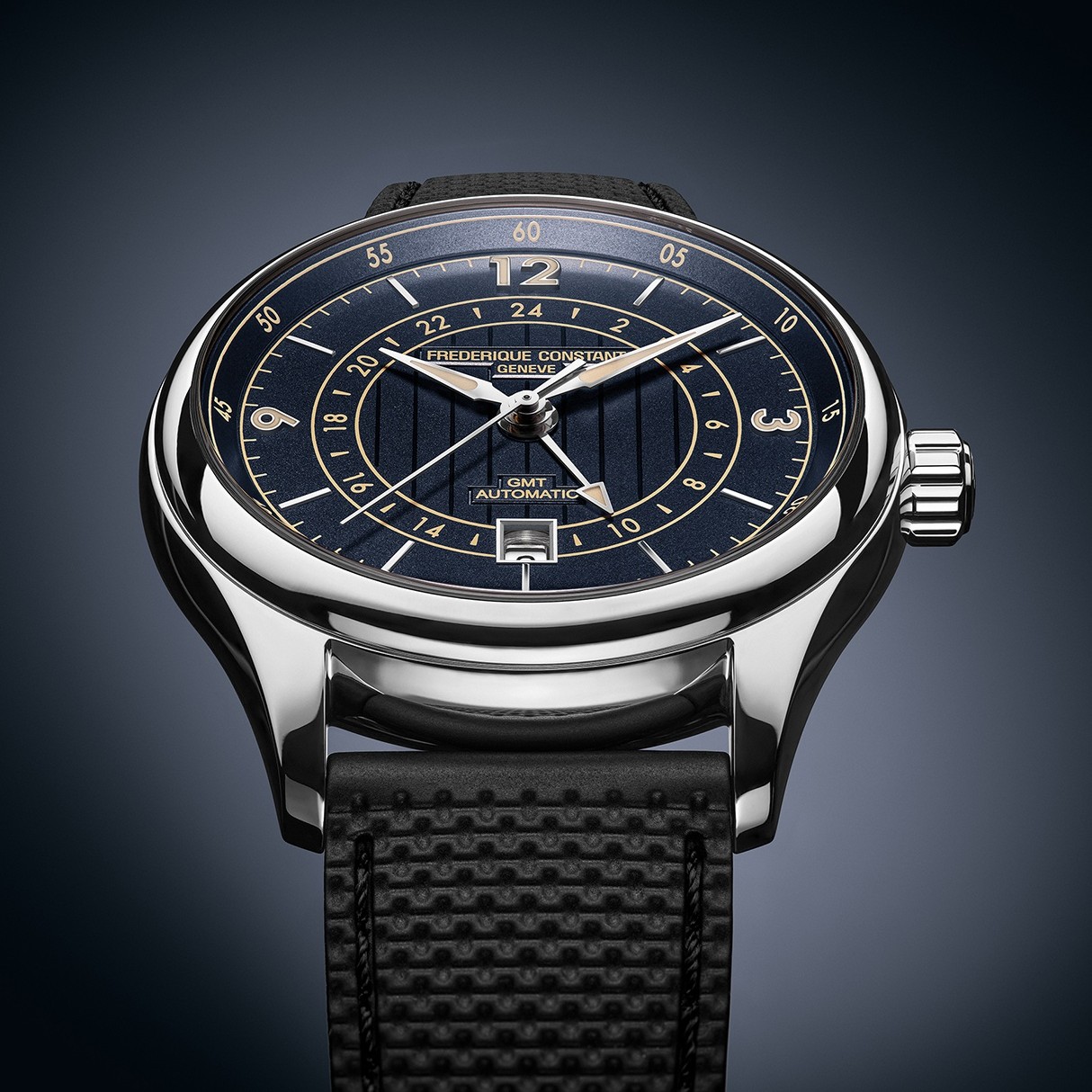 FREDERIQUE CONSTANT Classics Runabout Automatic Gmt Blue Dial 42mm Silver Stainless Steel Black Rubber Strap FC-350RN5B6 - 5