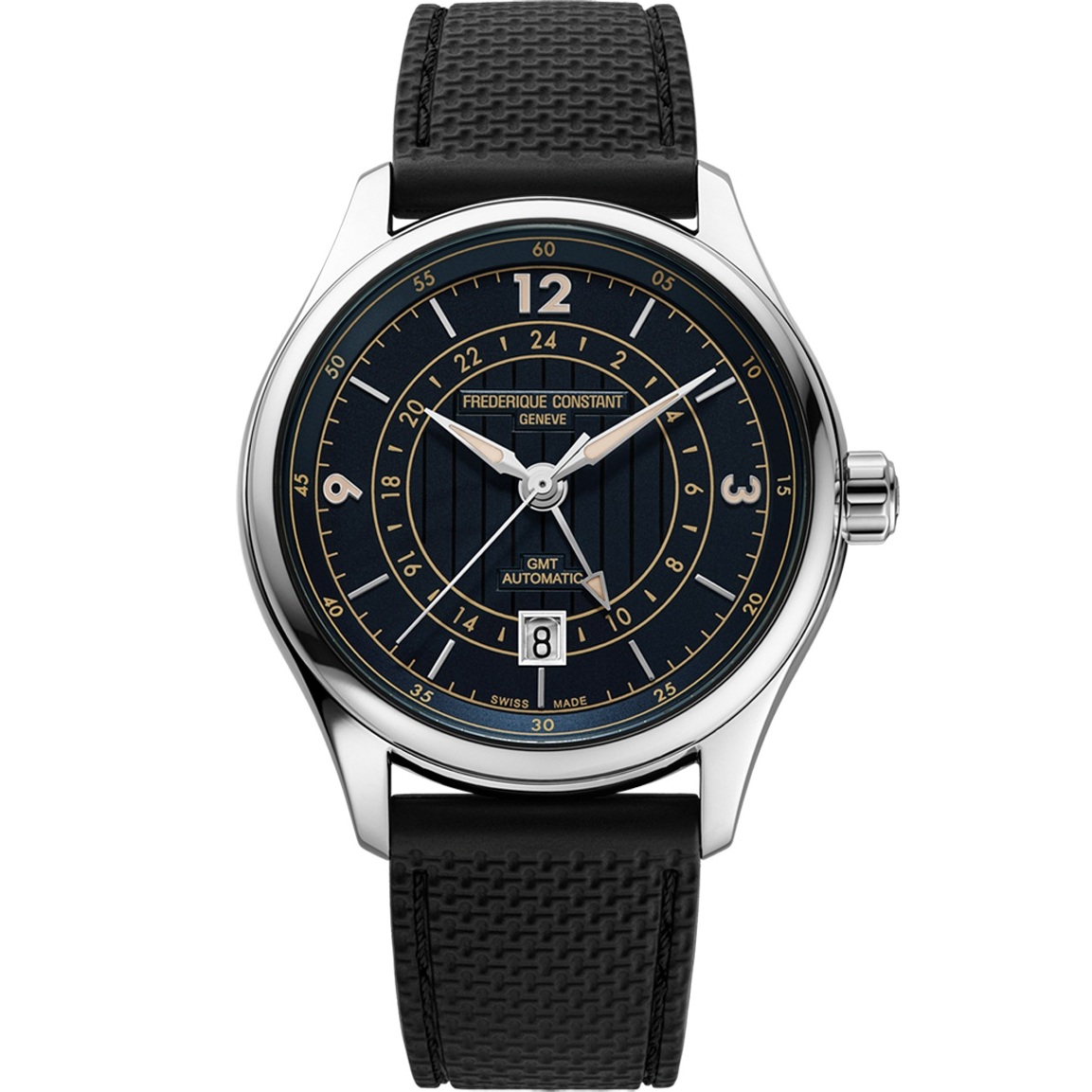 FREDERIQUE CONSTANT Classics Runabout Automatic Gmt Blue Dial 42mm Silver Stainless Steel Black Rubber Strap FC-350RN5B6 - 