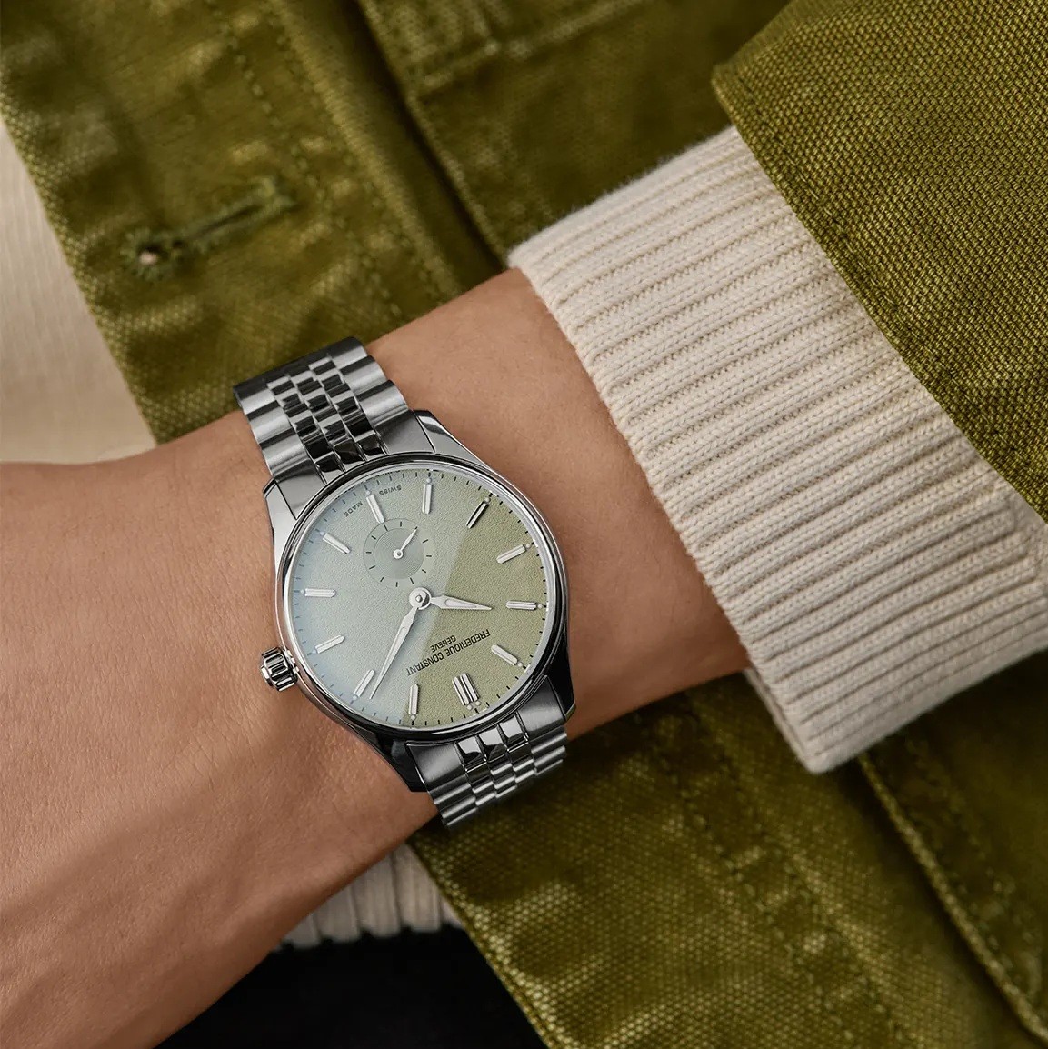 FREDERIQUE CONSTANT Classics Index Small Second Automatic Sage Green Dial 39mm Silver Stainless Steel Bracelet FC-530GR3B6B - 