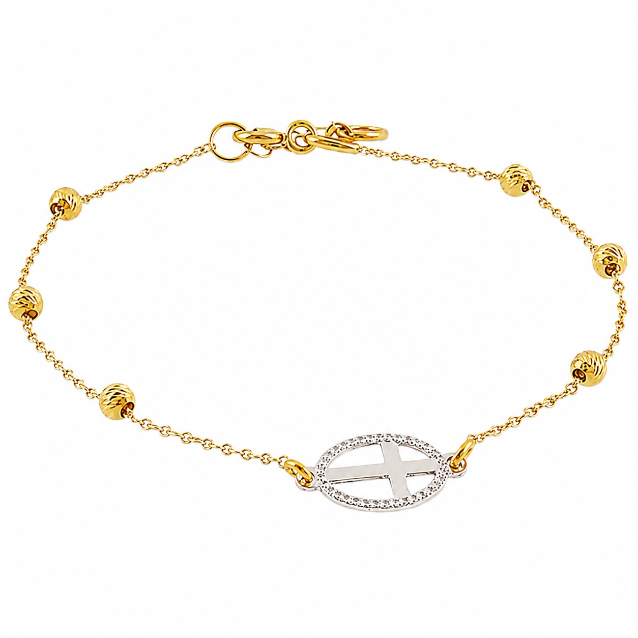 BRACELET with Cross SENZIO Collection in Κ14 Yellow and White Gold FR2-76 - 