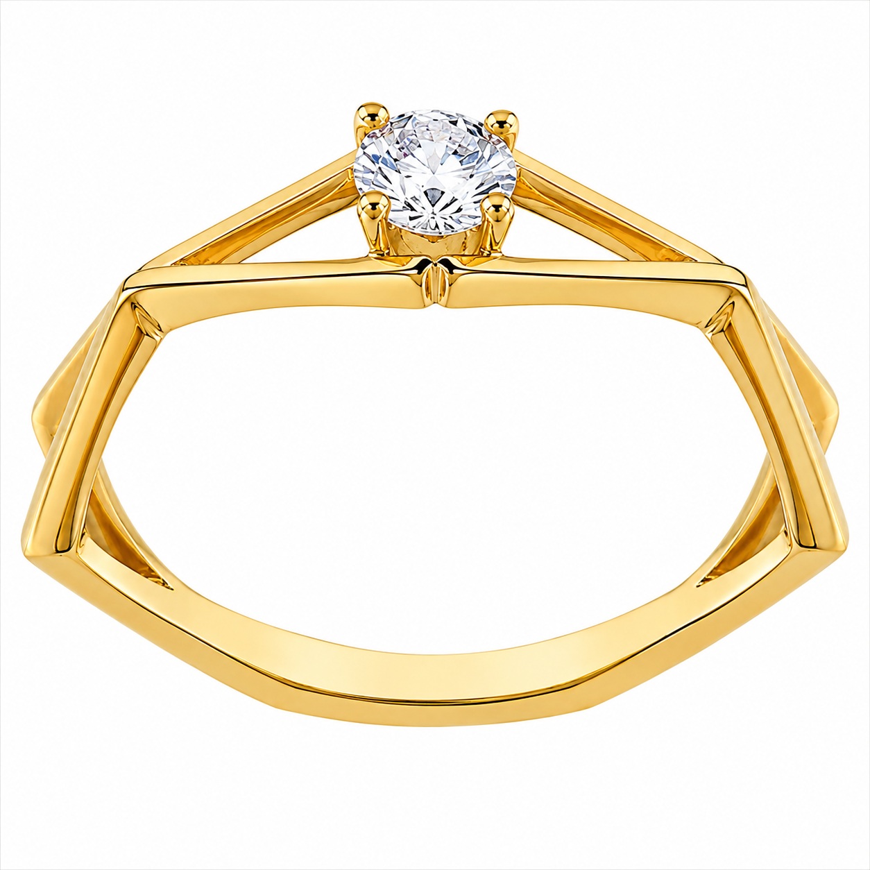 RING Solitaire SENZIO Collection K14 Yellow Gold with Zircon Stones FR4-127 - 