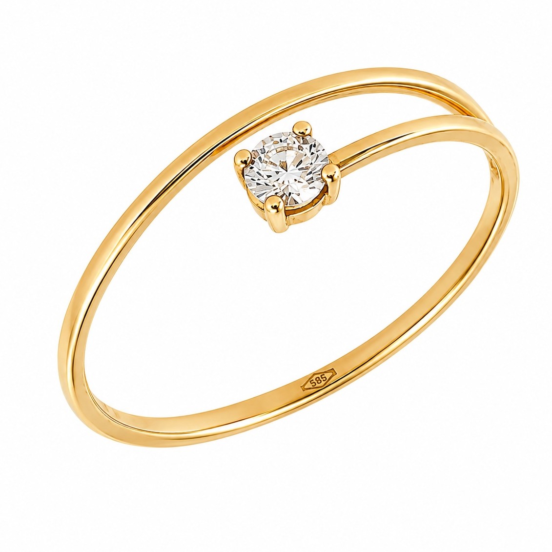 RING Solitaire SENZIO Collection K14 Yellow Gold with Zircon Stone FR4-140 - 