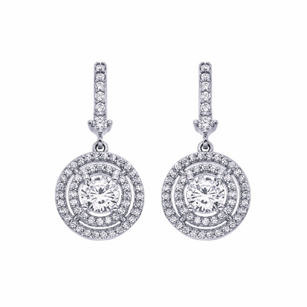 EARRINGS Dangle Rosette Gloria Hope Silver Plated with Zircon Stones GH22W-10016 - 