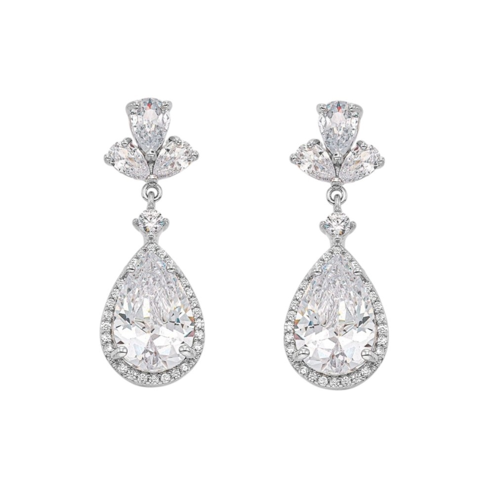EARRINGS Dangle Rosette Gloria Hope Silver Plated with Zircon Stones GH22W-10026E - 