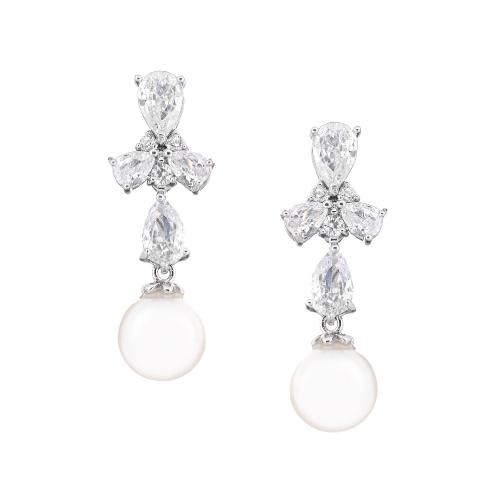 ΣΚΟΥΛΑΡΙΚΙΑ Κρεμαστά Gloria Hope από Ασήμι 925° με Πέτρες Ζιργκόν Και Πέρλα GH24W-10072 - 