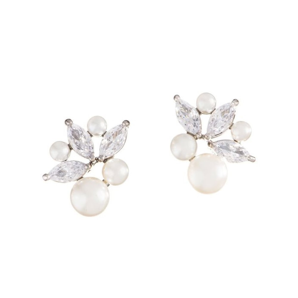 EARRINGS Full Stone Gloria Hope Silver Plated with Zircon Stones and Pearls GH25W-10081 - 