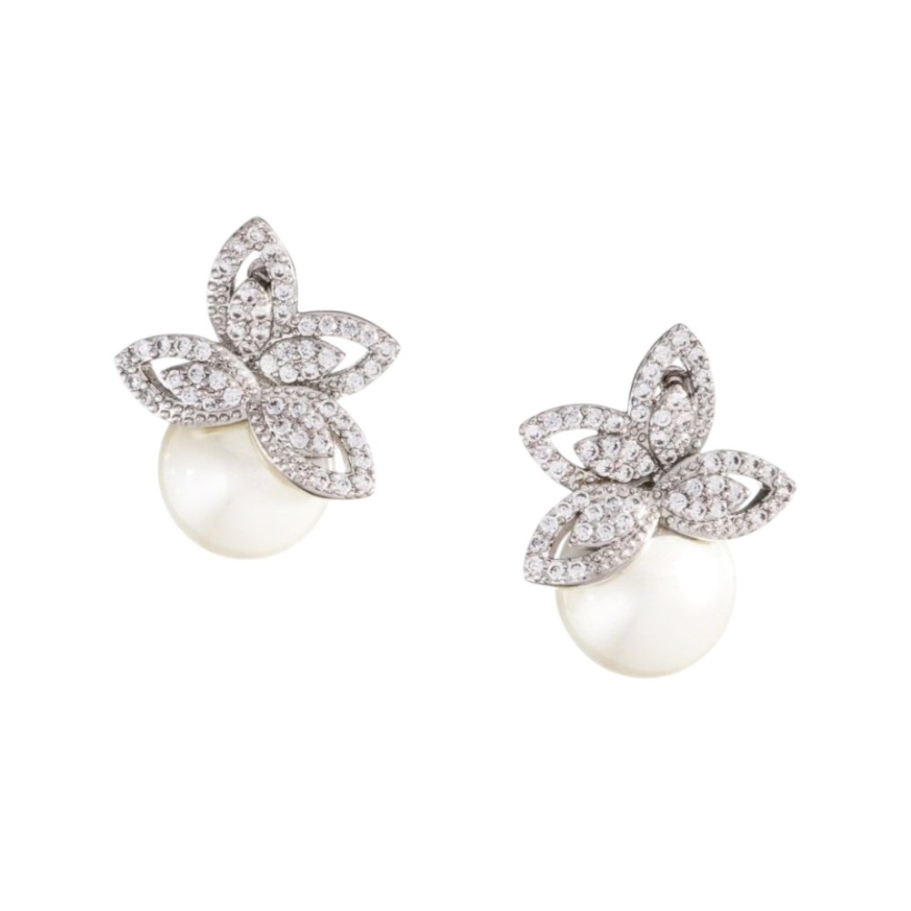 EARRINGS Dangle Full Stone Gloria Hope Silver Plated with Zircon Stones and Pearls GH25W-10082 - 