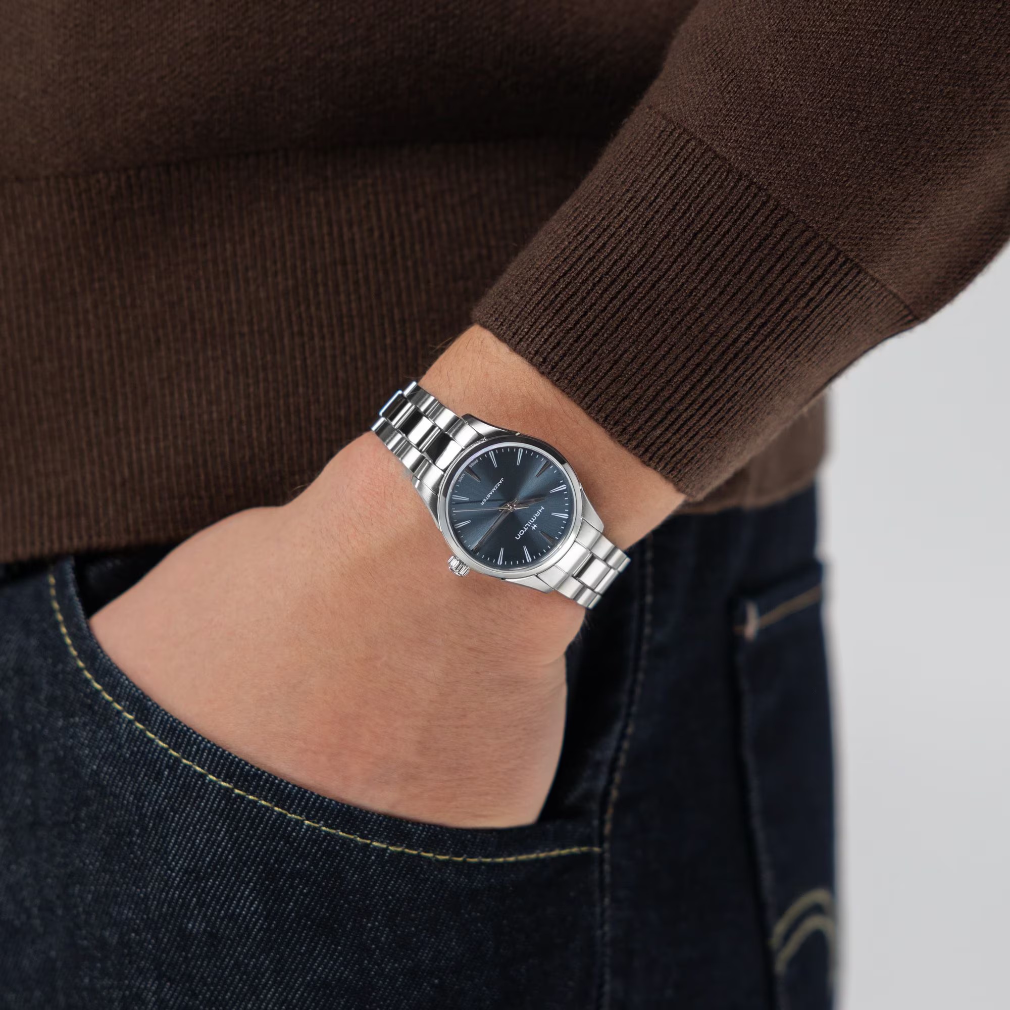 HAMILTON Jazzmaster Quartz Dark Dusty Blue Sunray Brushed Dial 32mm Silver Stainless Steel Bracelet H32301141 - 