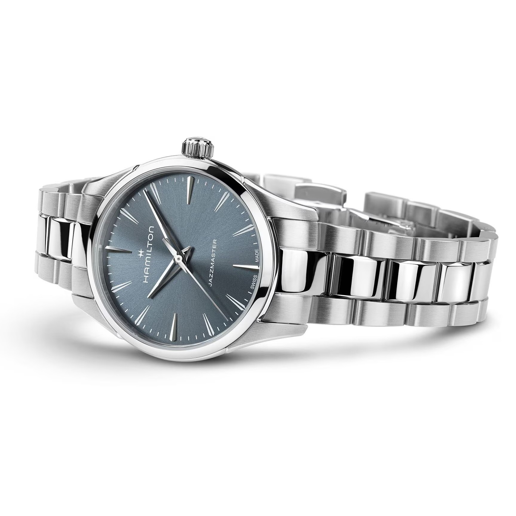 HAMILTON Jazzmaster Quartz Dark Dusty Blue Sunray Brushed Dial 32mm Silver Stainless Steel Bracelet H32301141 - 4