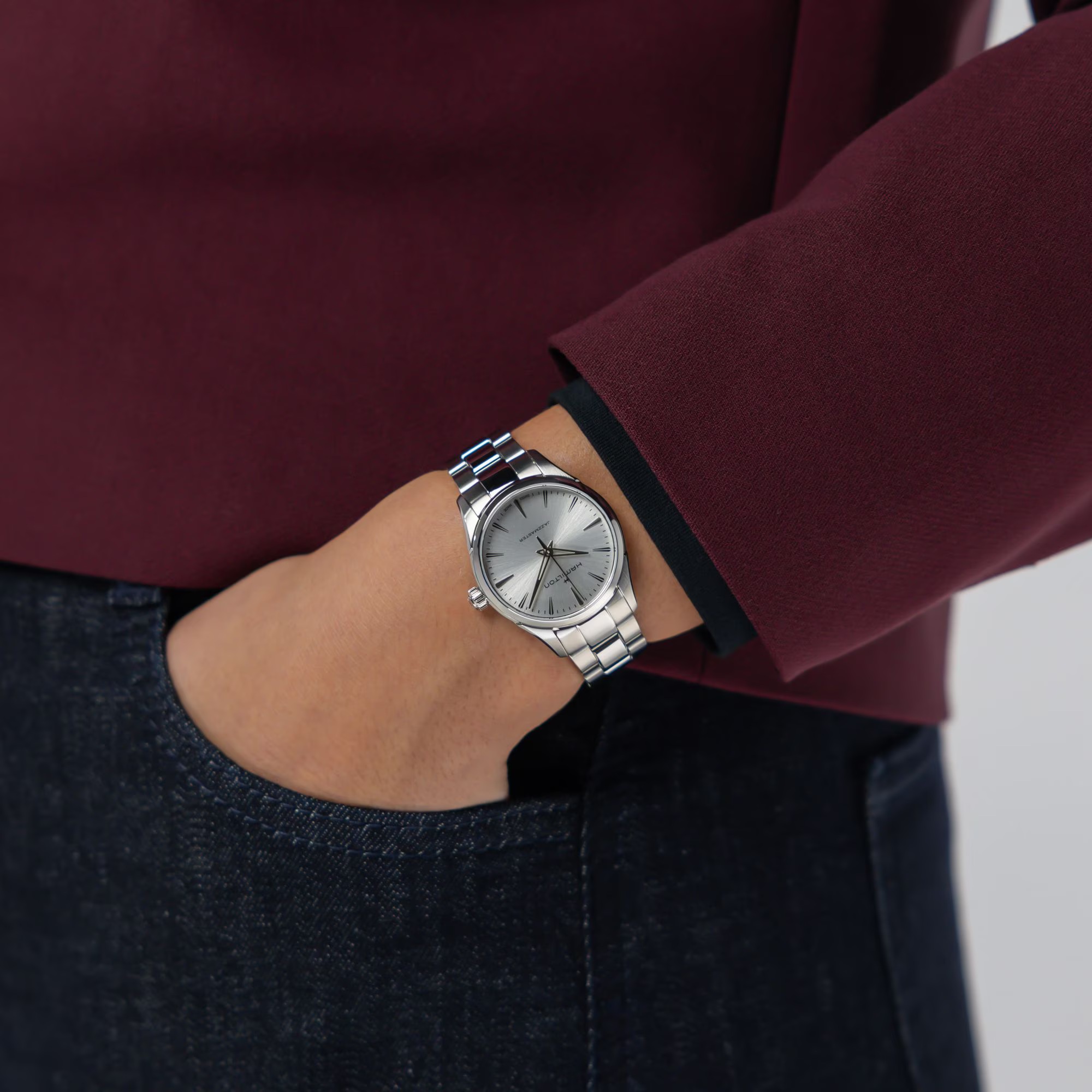 HAMILTON Jazzmaster Quartz Silver Sunray Brushed Dial 32mm Silver Stainless Steel Bracelet H32301181 - 