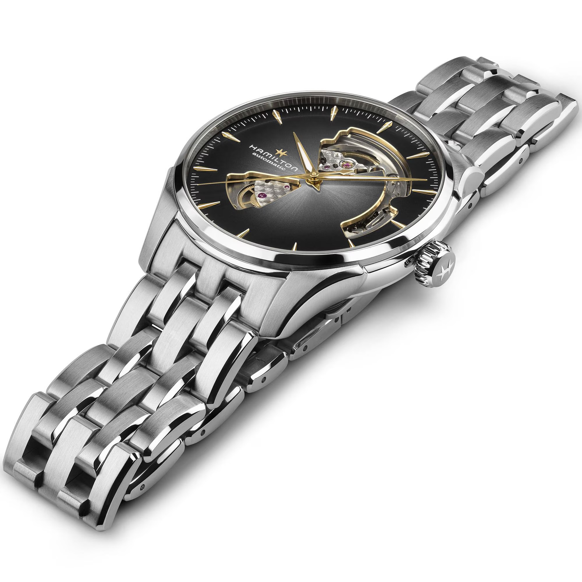 HAMILTON Jazzmaster Open Heart Auto Black Sunray Brushed Champagne Dial 40mm Silver Stainless Steel Bracelet H32675181 - 3