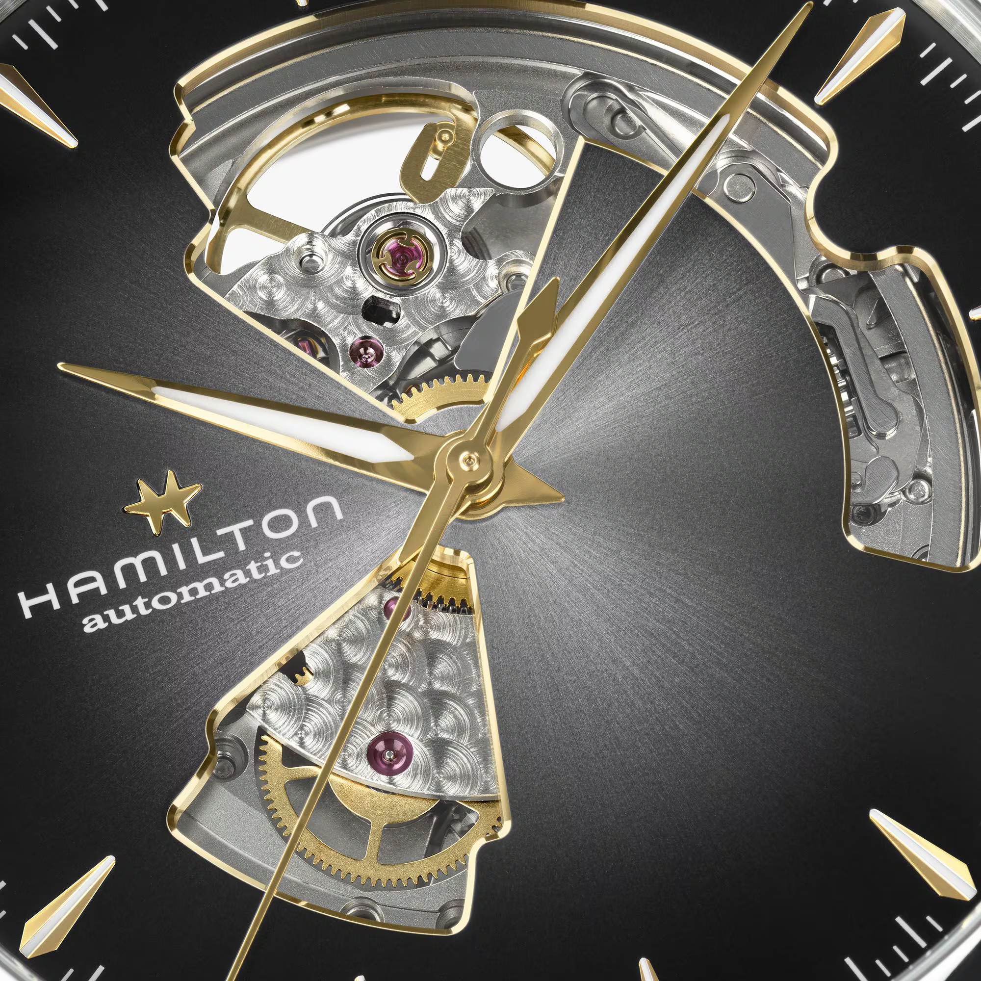 HAMILTON Jazzmaster Open Heart Auto Black Sunray Brushed Champagne Dial 40mm Silver Stainless Steel Bracelet H32675181 - 5