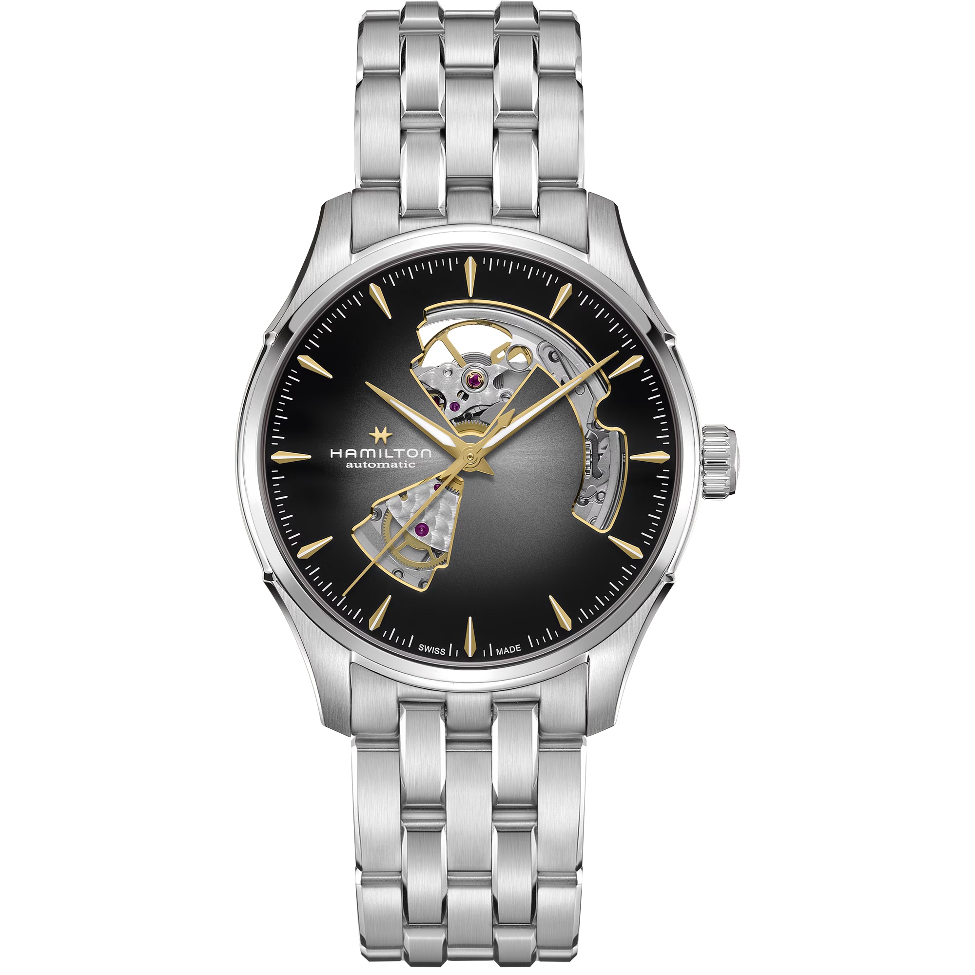HAMILTON Jazzmaster Open Heart Auto Black Sunray Brushed Champagne Dial 40mm Silver Stainless Steel Bracelet H32675181 - 