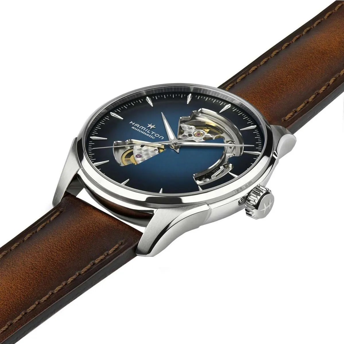 HAMILTON Jazzmaster Open Heart Auto Blue Dial 40mm Silver Stainless Steel Brown Leather Strap H32675540 - 3