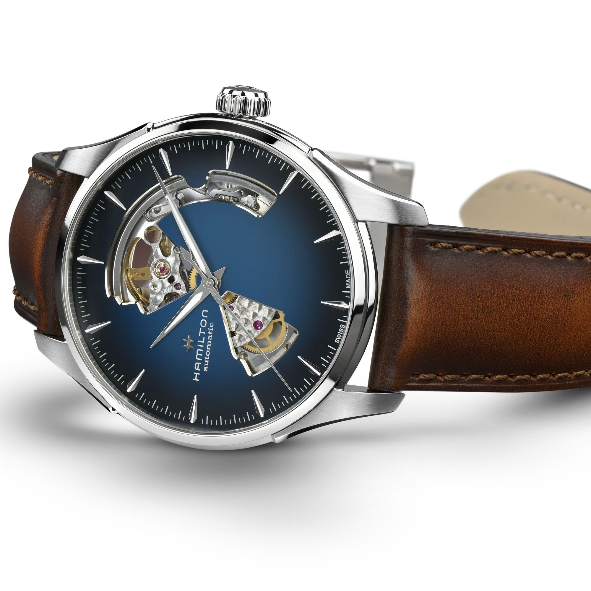 HAMILTON Jazzmaster Open Heart Auto Blue Dial 40mm Silver Stainless Steel Brown Leather Strap H32675540 - 4