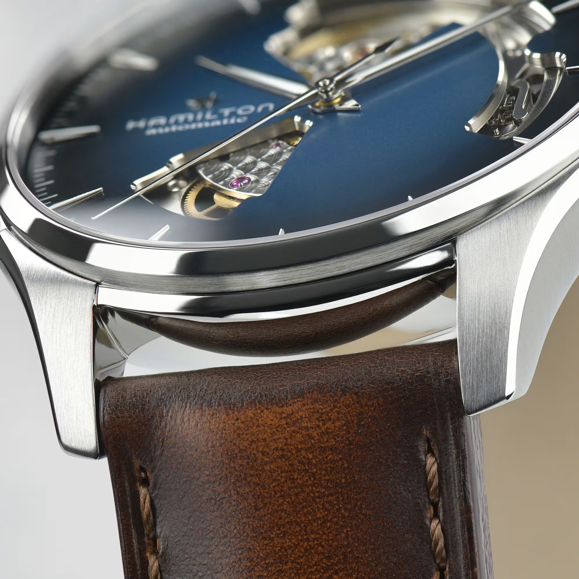 HAMILTON Jazzmaster Open Heart Auto Blue Dial 40mm Silver Stainless Steel Brown Leather Strap H32675540 - 5