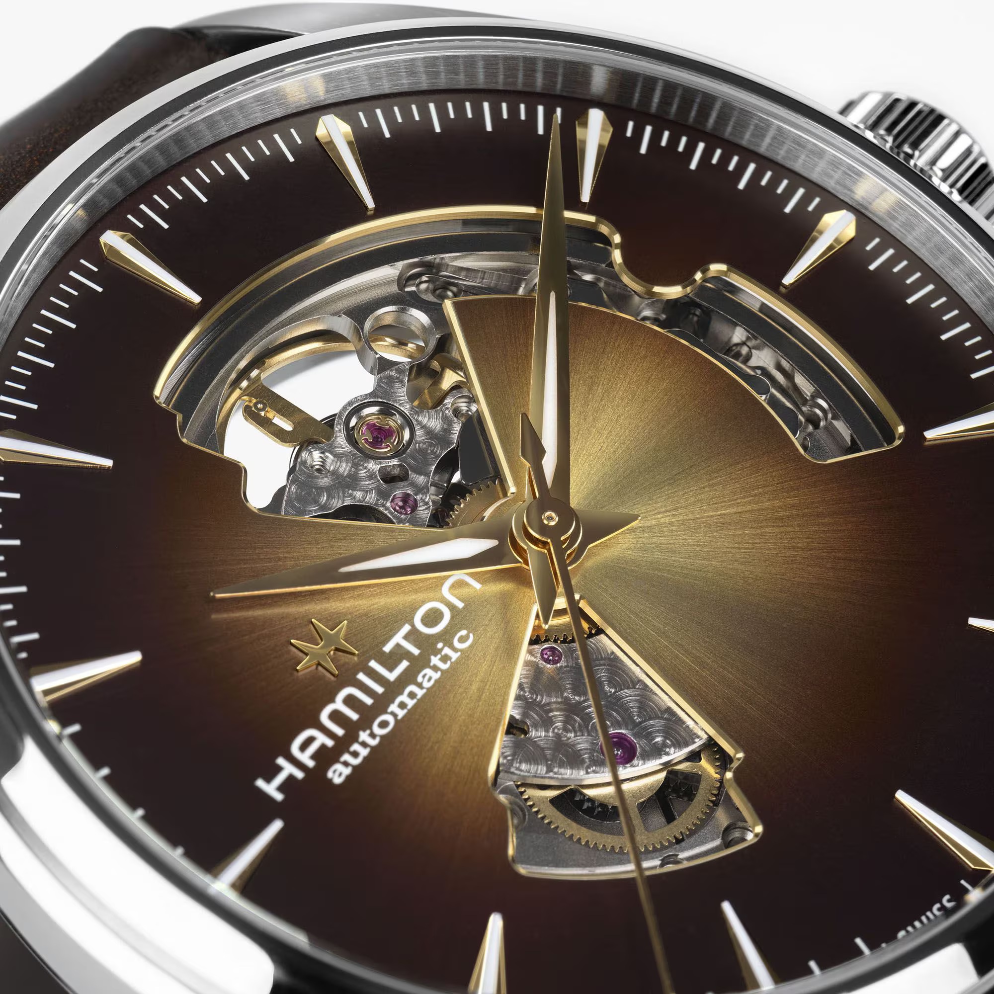HAMILTON Jazzmaster Open Heart Auto Champagne Dial 42mm Silver Stainless Steel Brown Leather Strap H32705501 - 5
