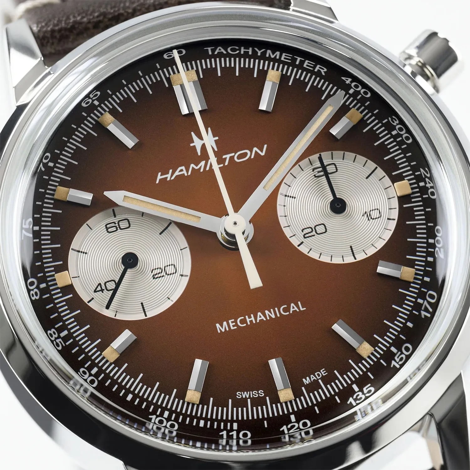 HAMILTON American Classic Intra-Matic Mechanical Chronograph Brown Dial 40mm Silver Stainless Steel Brown Leather Strap with Milanese Bracelet H38429591 - 4
